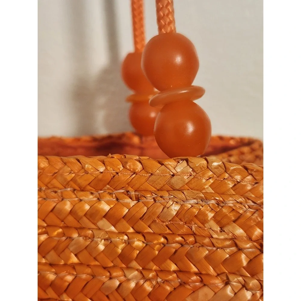 Madison Studio Orange Wheat‎ Straw Summer Beach Bucket Bag Vacation Resortwear